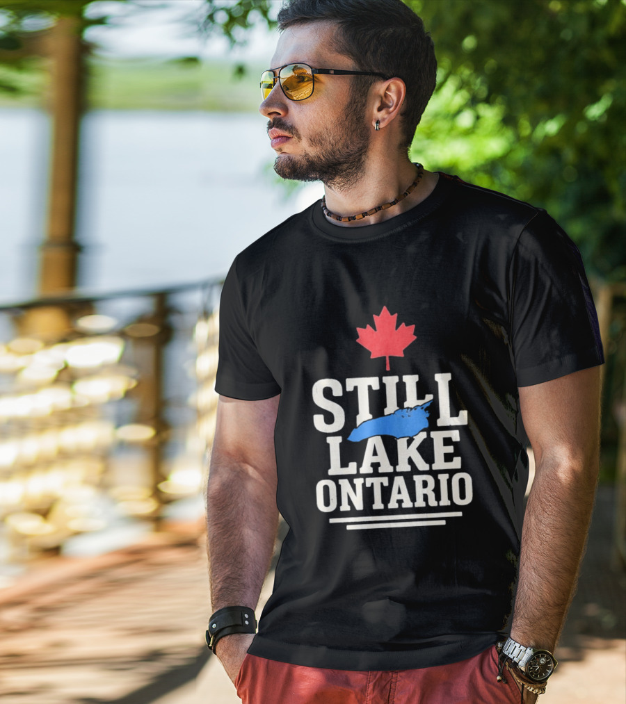 Still Lake Ontario Canada Map 2026 Red Maple Leaf T-Shirt