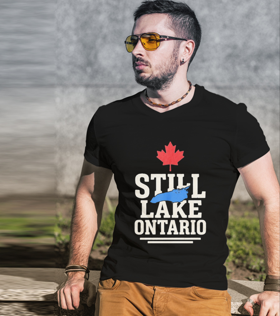 Still Lake Ontario Canada Map 2026 Red Maple Leaf T-Shirt
