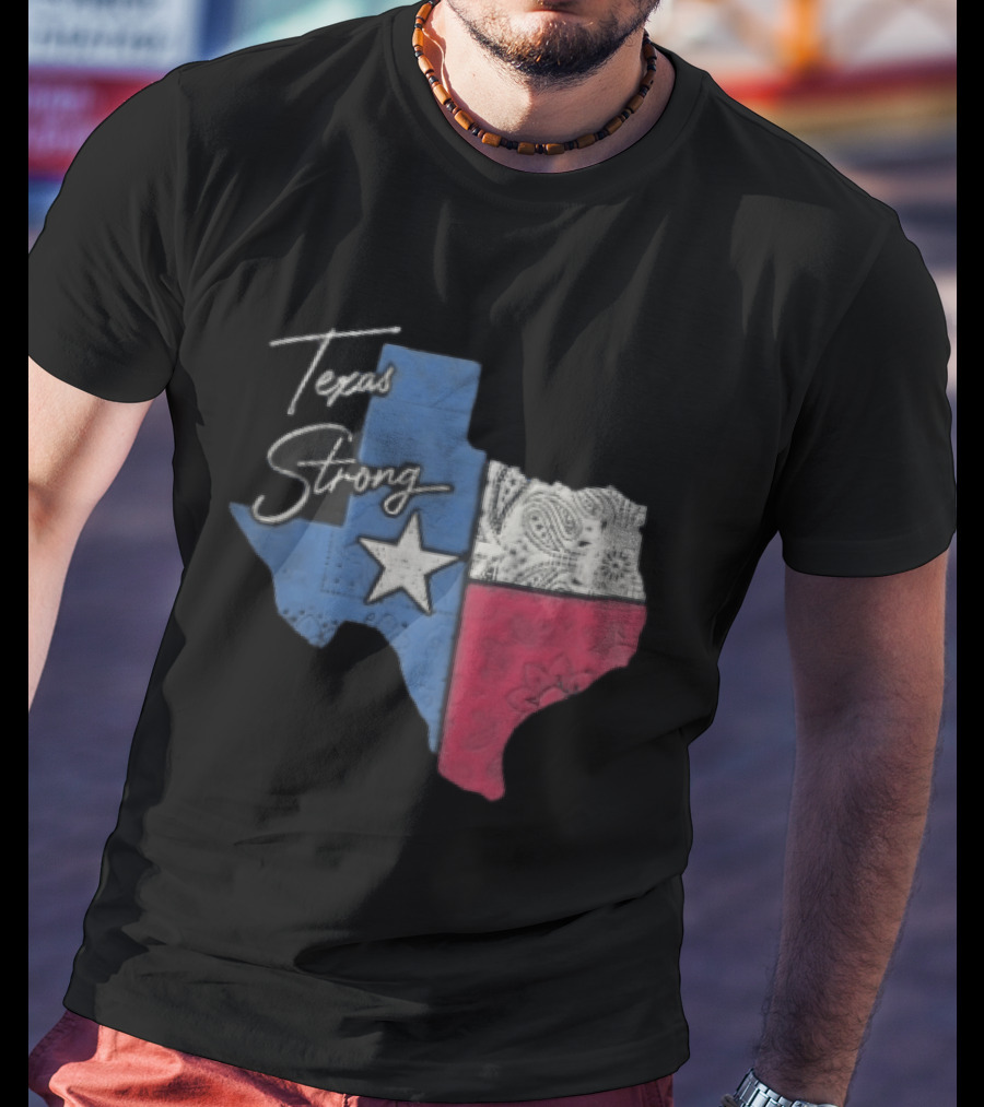Texas Strong Lone Star Map Paisley Bandana Distressed T-Shirt