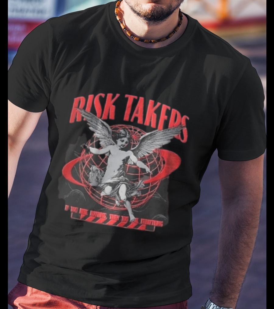 Risk Takers Winged Cherub If You Risk Nothing Then You Risk Everything Red Grid Globe T-Shirt