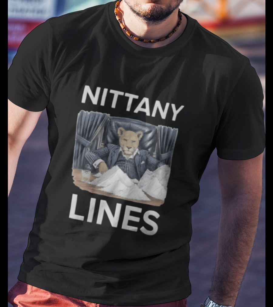 Nittany Lines Lion Tony Montana Pinstripe Suit Powder Pile T-Shirt