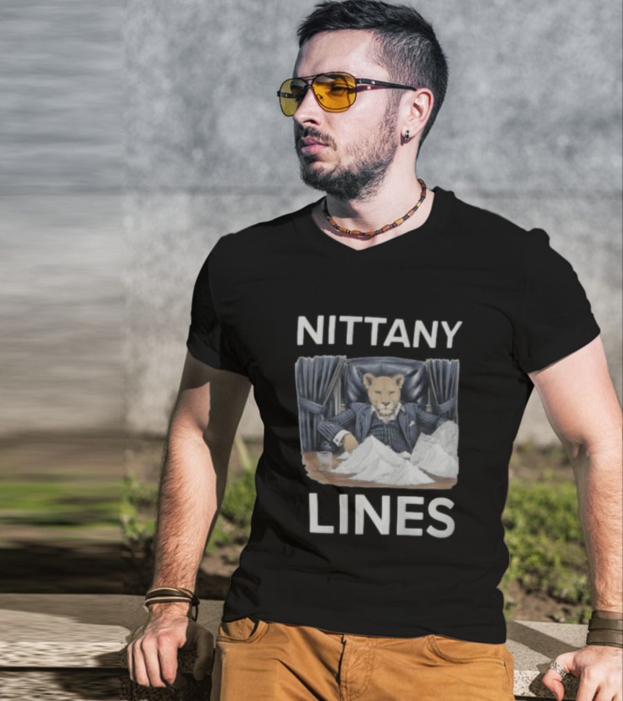 Nittany Lines Lion Tony Montana Pinstripe Suit Powder Pile T-Shirt