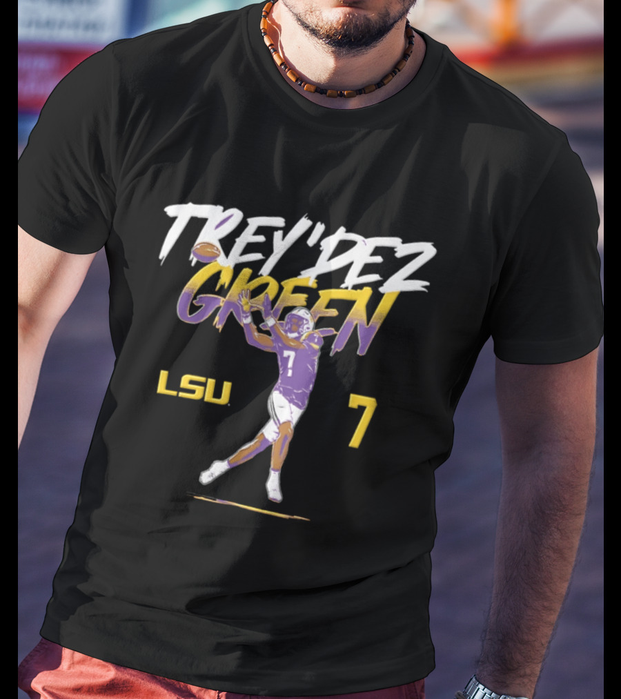 Trey'Dez Green No 7 LSU Tigers Football Catching Action T-Shirt