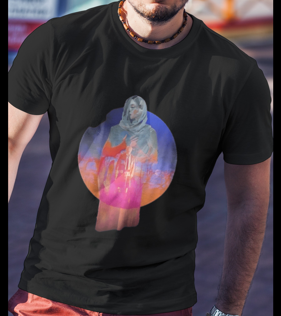 Veiled Hooded Cloak Double Exposure Bare Trees Glowing Sunset Globe T-Shirt