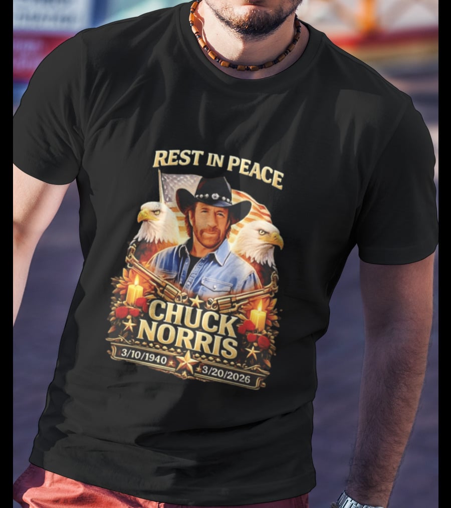 Rest In Peace Chuck Norris 1940 2026 American Pride Eagles And Cowboy Hat Memorial T-Shirt