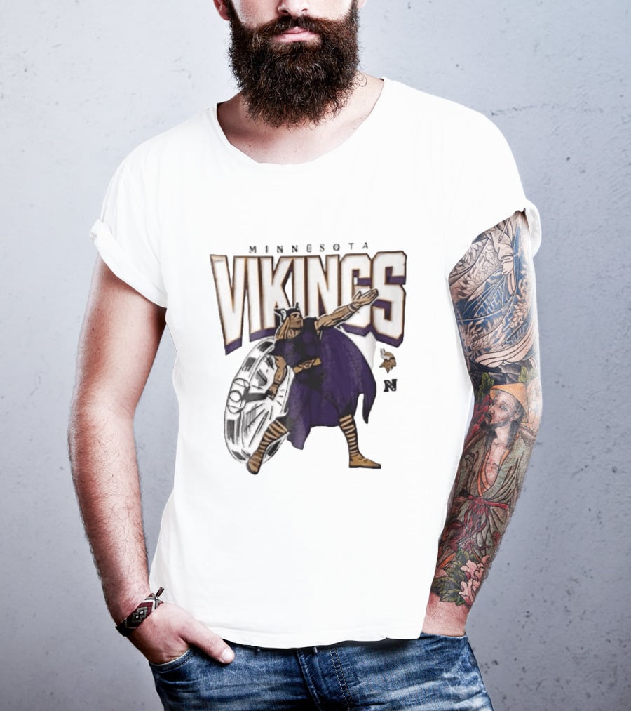 Minnesota Vikings Horned Helmet Warrior With Chrome Shield And Purple Cape T-Shirt
