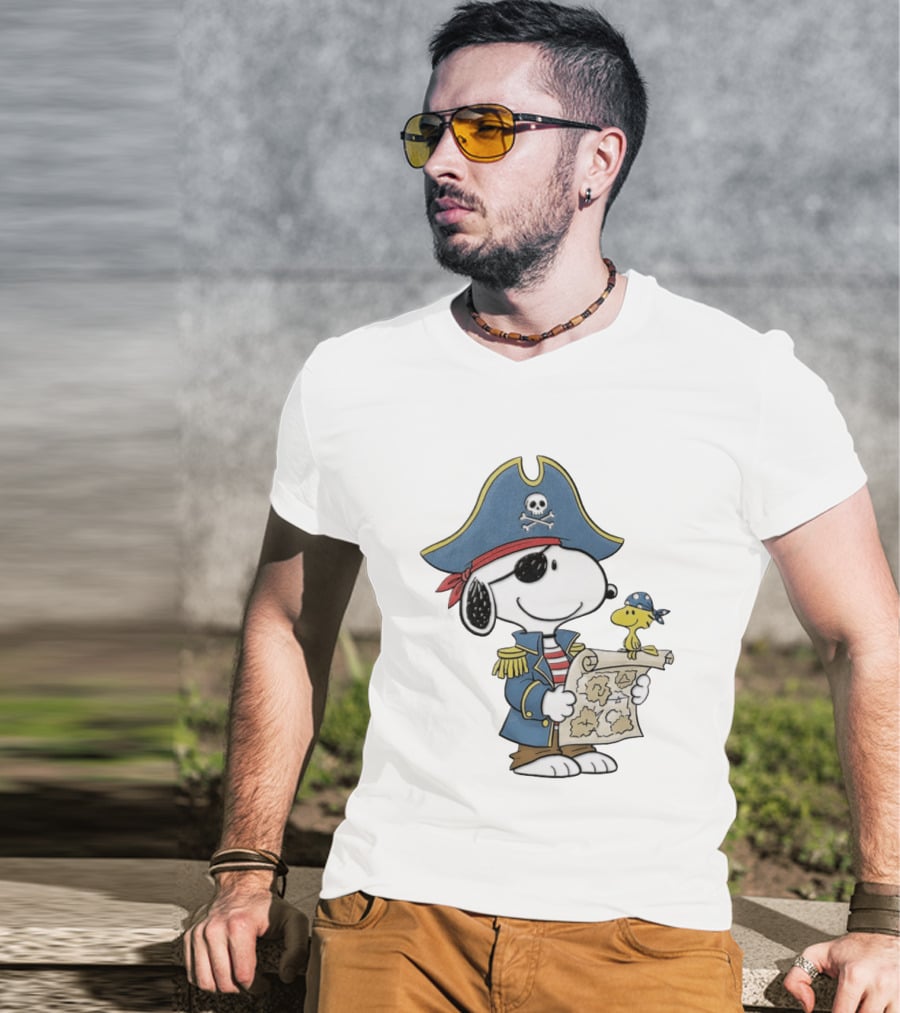 Snoopy Pirate Adventure With Treasure Map And Woodstock T-Shirt