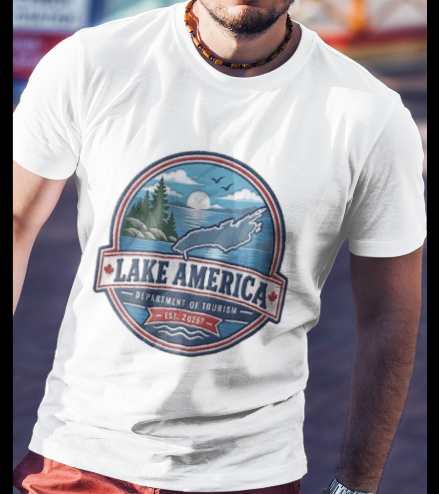 Lake America Department Of Tourism Est 2026 Circular Sunrise Pine Trees Scenic Landscape T-Shirt