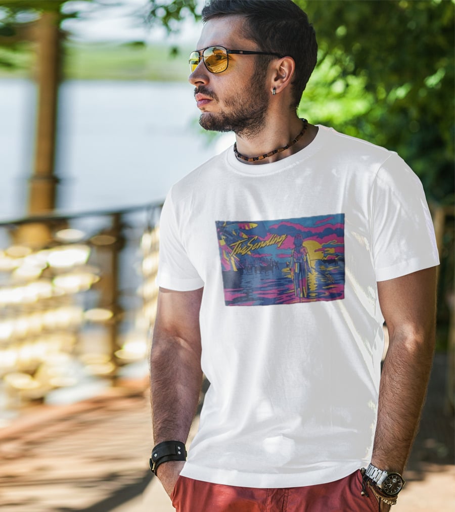 The Sending Yuna Final Fantasy X Synthwave Neon Sunset Ocean Scene T-Shirt