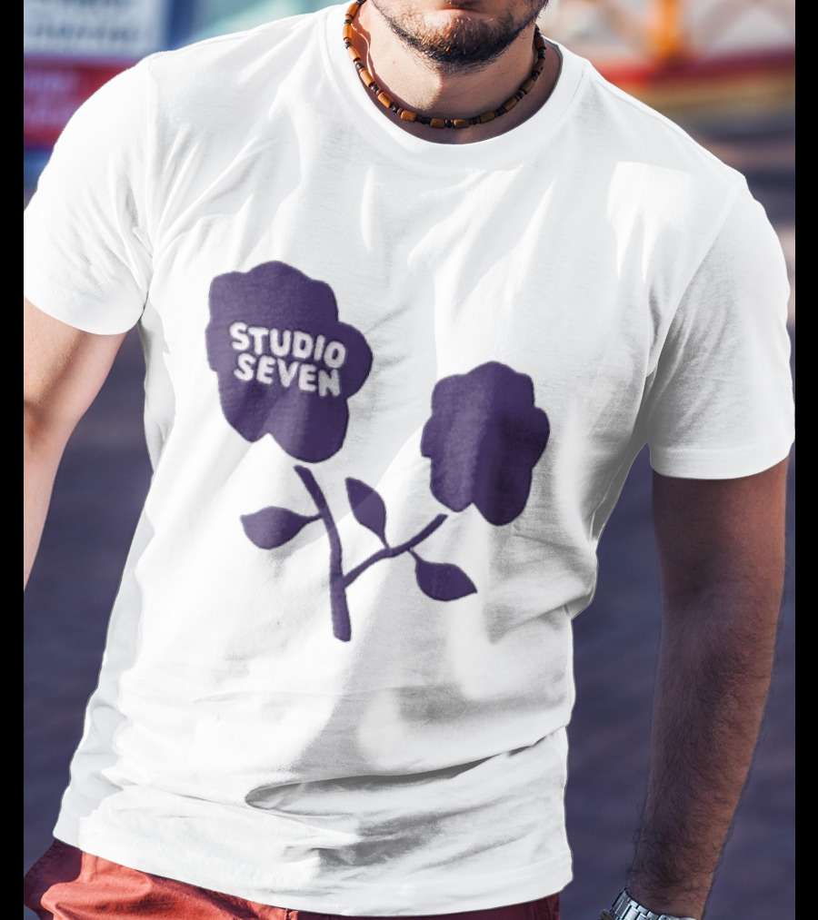 Studio Seven Hand Drawn Purple Flowers Stem Leaves T-Shirt