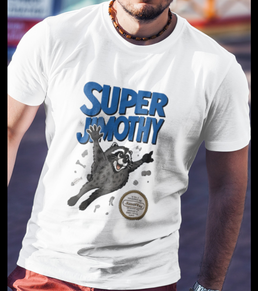 Super Jimothy Cartoon Flying Raccoon Trash Scraps Gold Seal T-Shirt