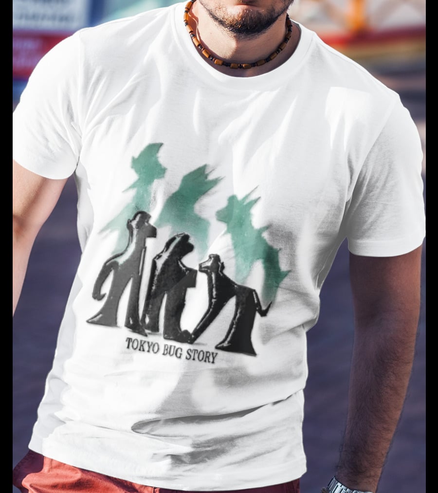 Tokyo Bug Story Glossy Black Figures Green Watercolor Shadows T-Shirt