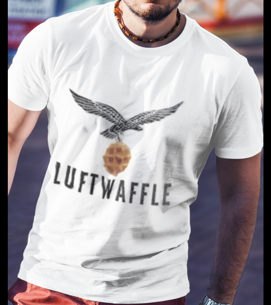 Luftwaffle Woodcut Eagle Carrying Belgian Waffle Iconic Humor T-Shirt