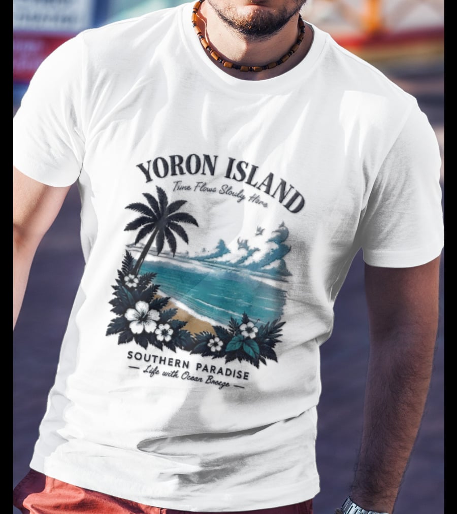 Yoron Island Southern Paradise Ocean Breeze Palm Tree Beach Hibiscus T-Shirt