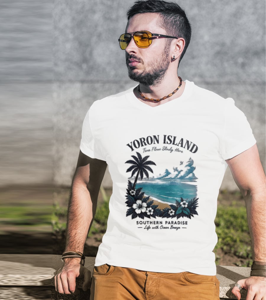 Yoron Island Southern Paradise Ocean Breeze Palm Tree Beach Hibiscus T-Shirt
