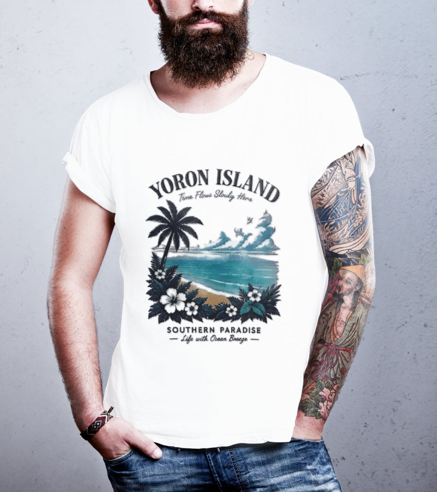 Yoron Island Southern Paradise Ocean Breeze Palm Tree Beach Hibiscus T-Shirt