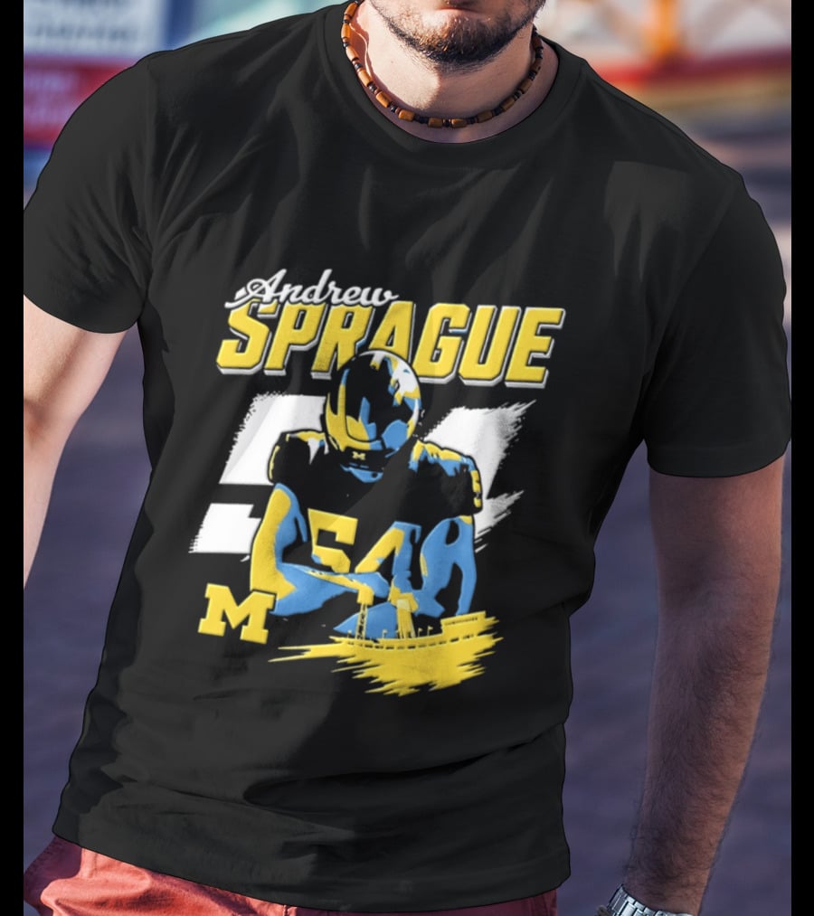 Andrew Sprague No 54 Michigan Wolverines Football M Helmet T-Shirt
