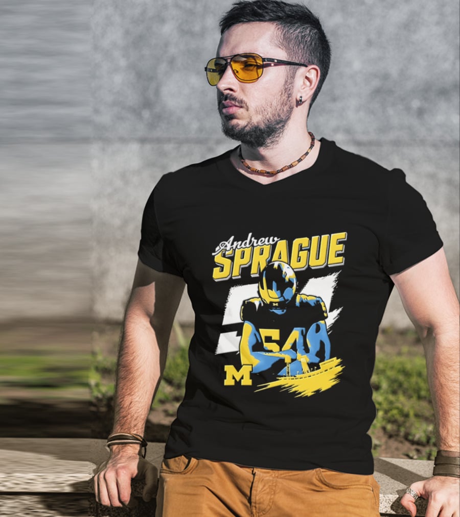 Andrew Sprague No 54 Michigan Wolverines Football M Helmet T-Shirt