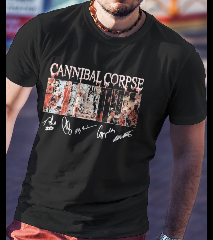 Cannibal Corpse Album Collage With Band Member Signatures T-Shirt