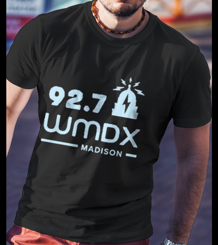 92.7 WMDX Madison Radio Station Civic Media Capitol Dome Lightning T-Shirt