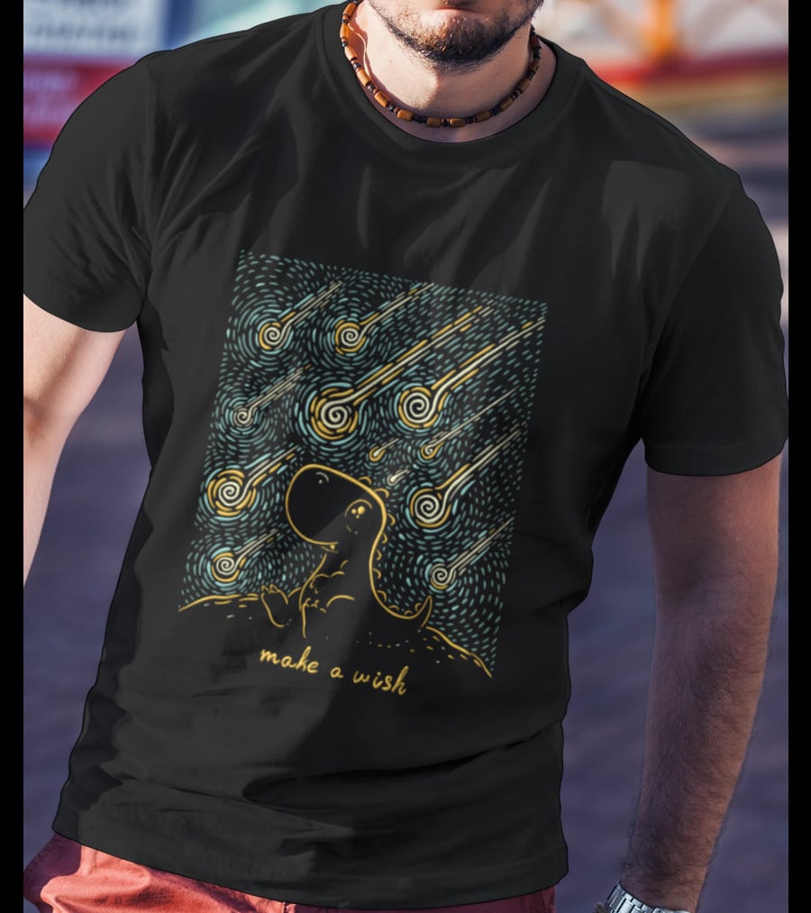 Make A Wish Dinosaurs Starry Night Falling Stars T-Shirt