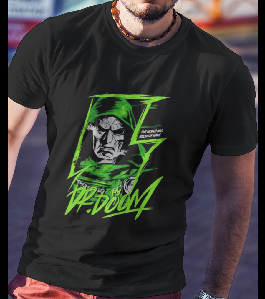 Masked Rebellion Dr Doom Comic Style Green T-Shirt