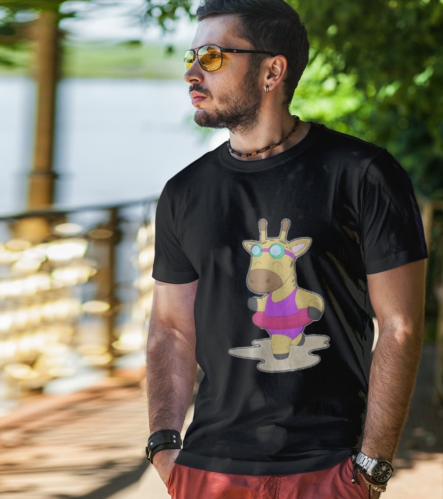 Giraffe Wearing Pink Swimsuit And Goggles With Inflatable Float Summer Fun T-Shirt