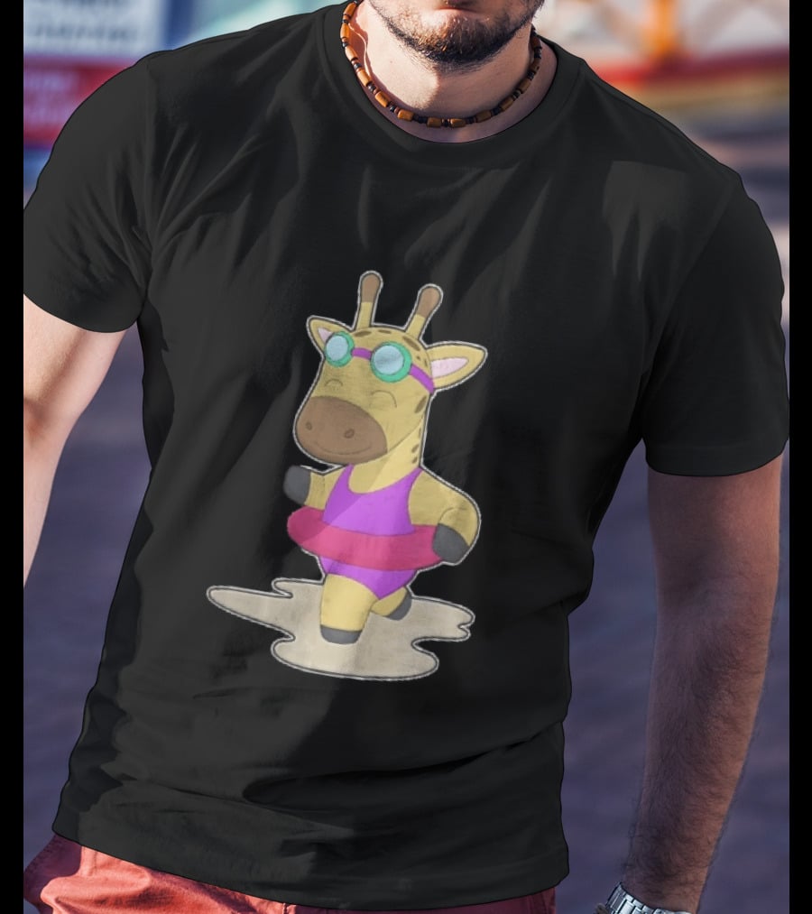 Giraffe Wearing Pink Swimsuit And Goggles With Inflatable Float Summer Fun T-Shirt