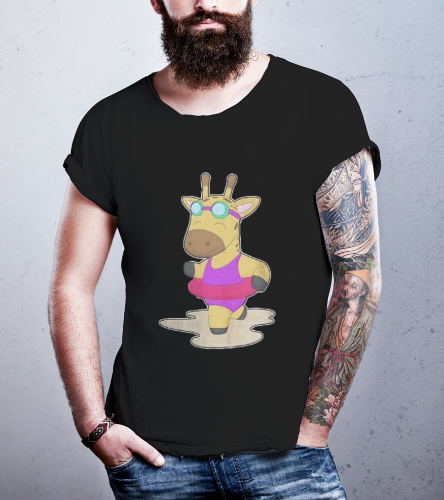 Giraffe Wearing Pink Swimsuit And Goggles With Inflatable Float Summer Fun T-Shirt