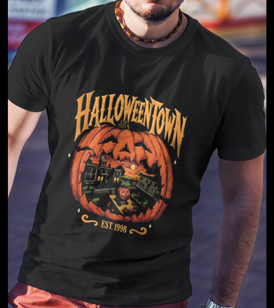 Halloweentown Est 1998 Giant Pumpkin Town Square Portal Scene T-Shirt