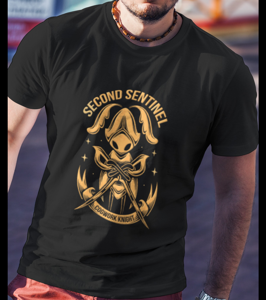 Second Sentinel Cogwork Knight Horned Insect Warrior Crossed Swords T-Shirt