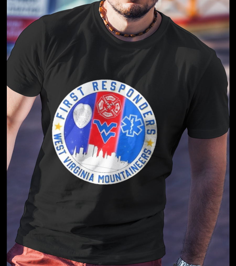 West Virginia Mountaineers First Responders Police Fire Department EMS Skyline T-Shirt