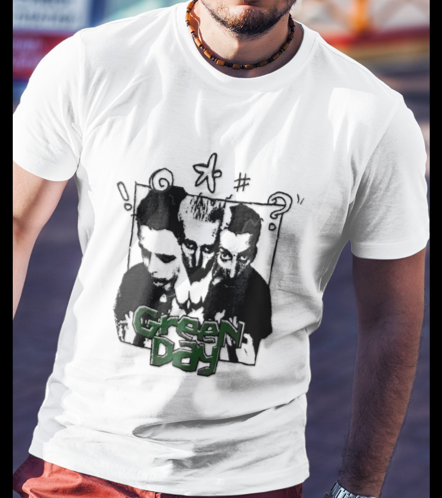 Green Day Billie Joe Armstrong Mike Dirnt Tre Trio High Contrast Doodles Stencil T-Shirt