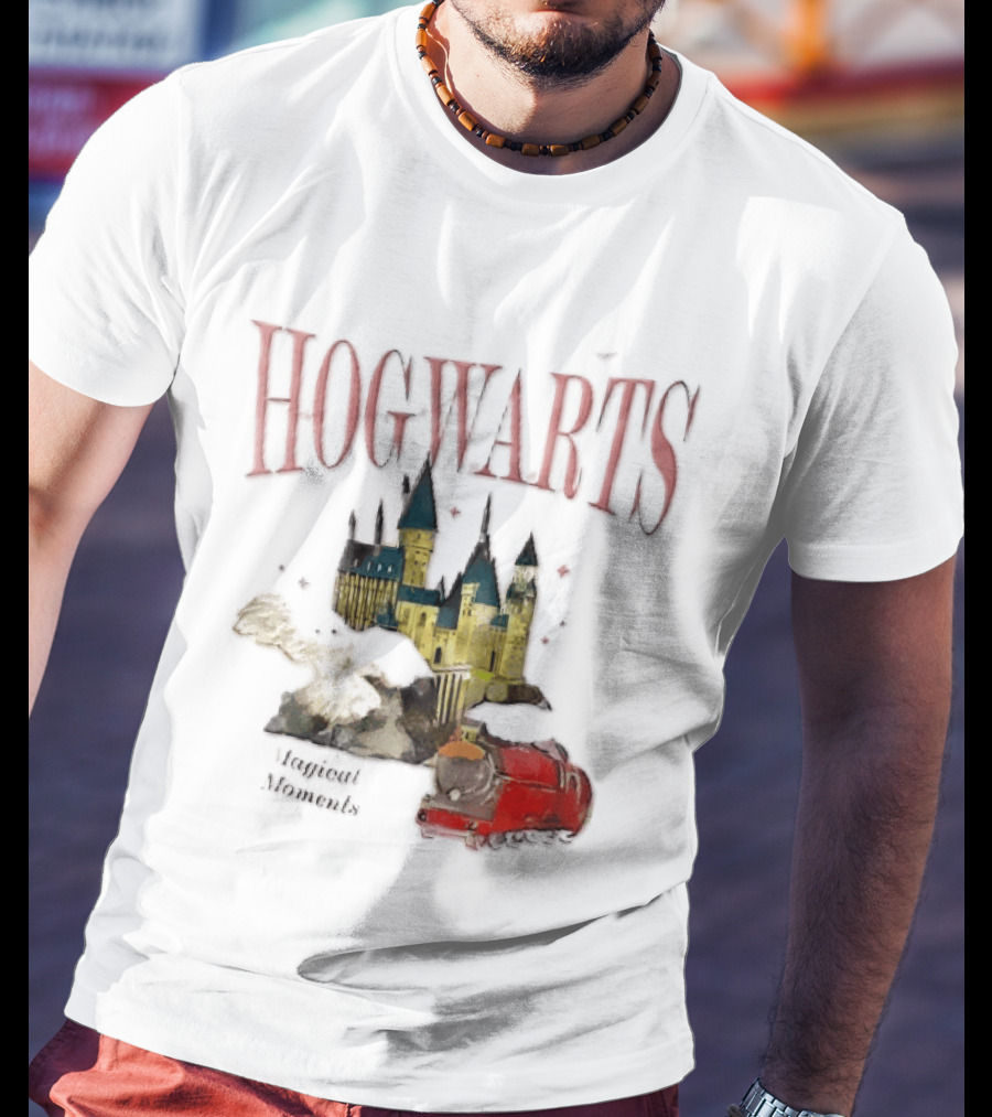 Hogwarts Castle Red Express Steam Train Magical Moments Hedwig Snowy Owl Watercolor T-Shirt