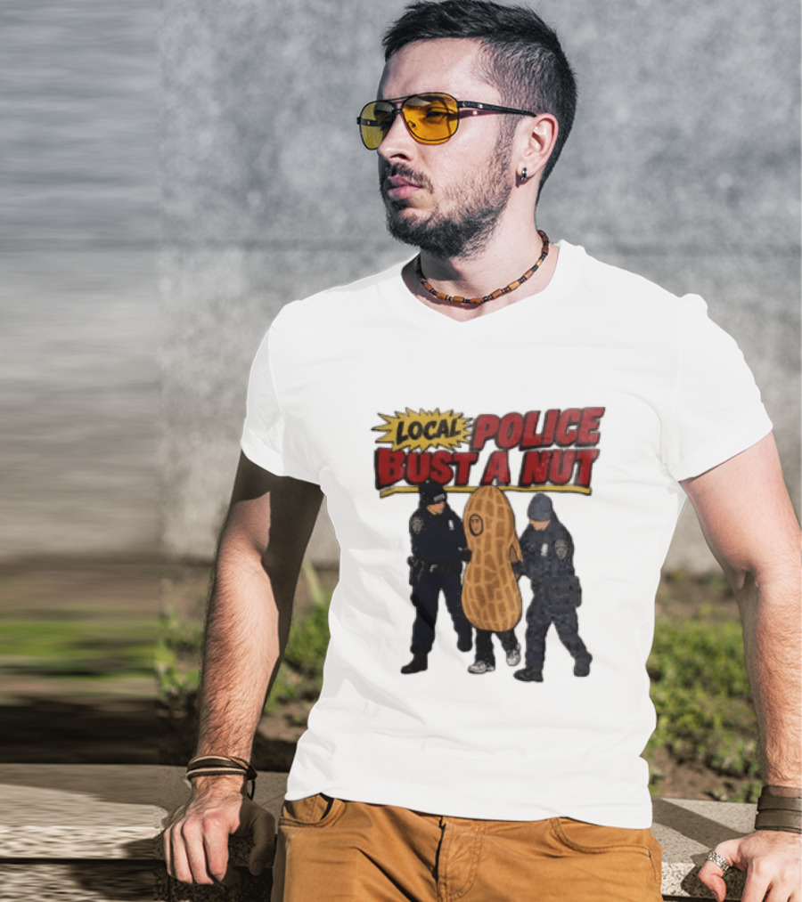 Local Police Bust A Nut Cartoon NYPD Officers Arresting Peanut T-Shirt