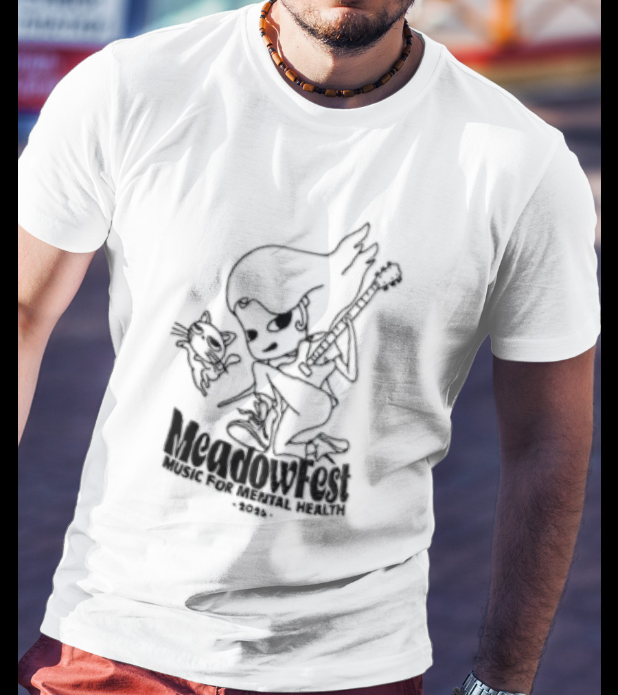 Meadowfest Dancing Cat Line Guitarist For Music And Mental Health T-Shirt