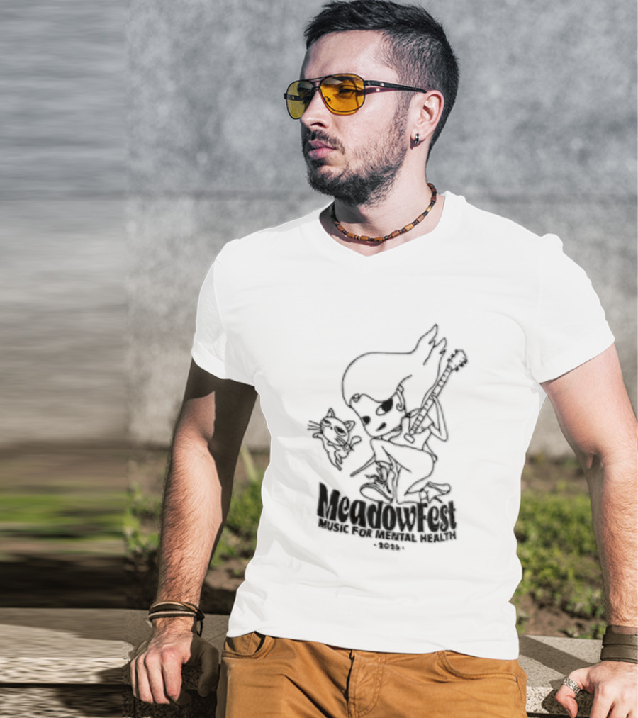 Meadowfest Dancing Cat Line Guitarist For Music And Mental Health T-Shirt