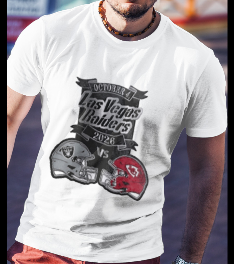 Las Vegas Raiders Vs 2026 October 4 Red Silver Opposing Football Helmets T-Shirt