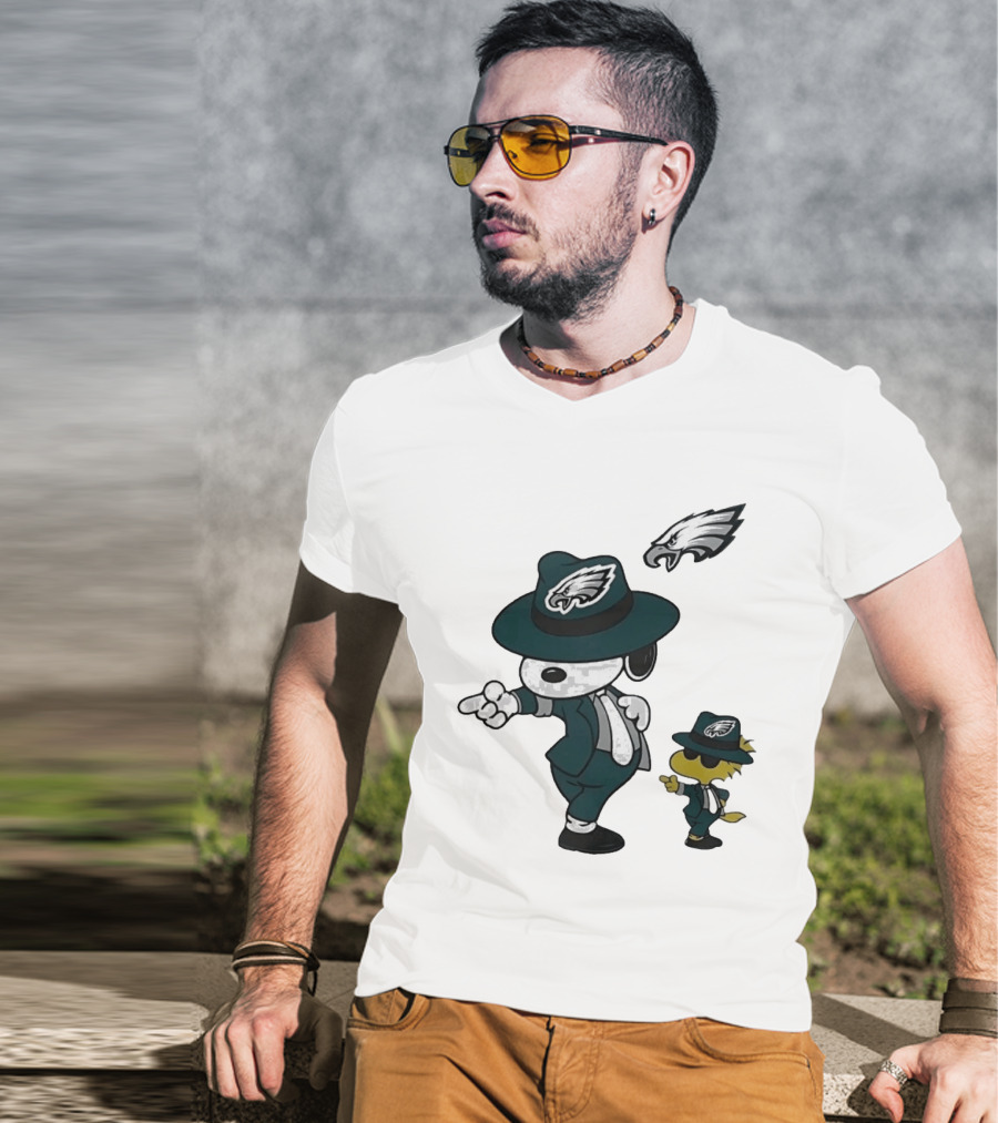Philadelphia Eagles X Snoopy Woodstock Dance Pop Rock Hat Suit Football Team T-Shirt