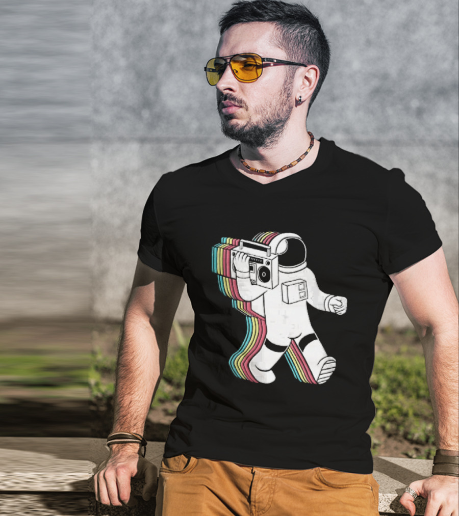 Astronaut Carrying Boombox Retro Colorful Vibes T-Shirt