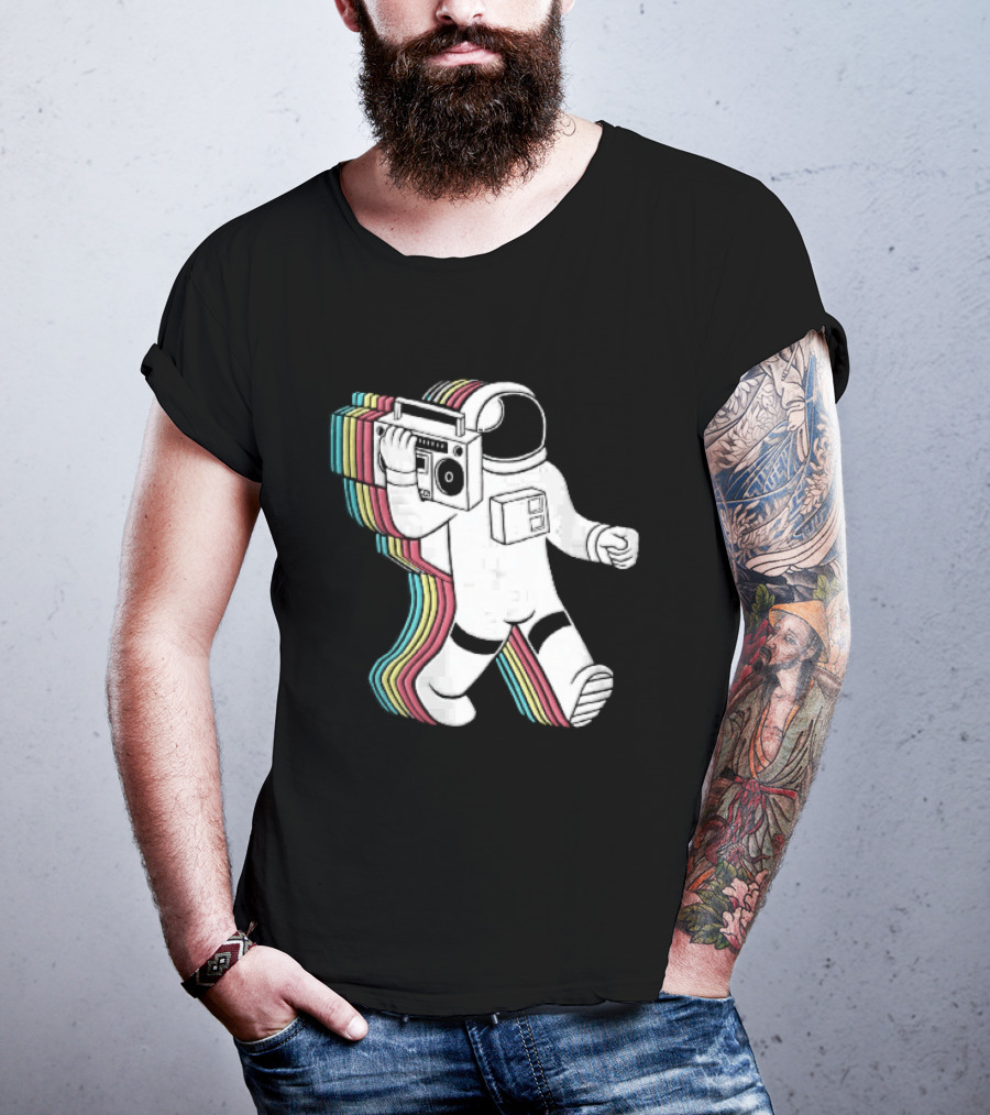 Astronaut Carrying Boombox Retro Colorful Vibes T-Shirt