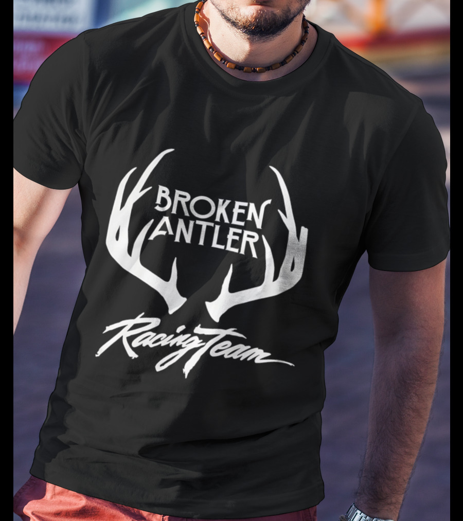 Broken Antler Racing Team Antlers Graphic Clean White Font T-Shirt