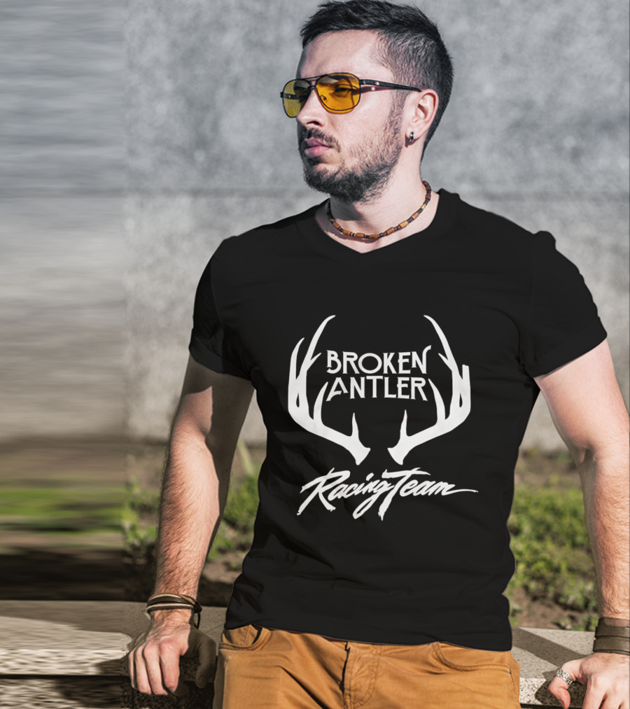 Broken Antler Racing Team Antlers Graphic Clean White Font T-Shirt
