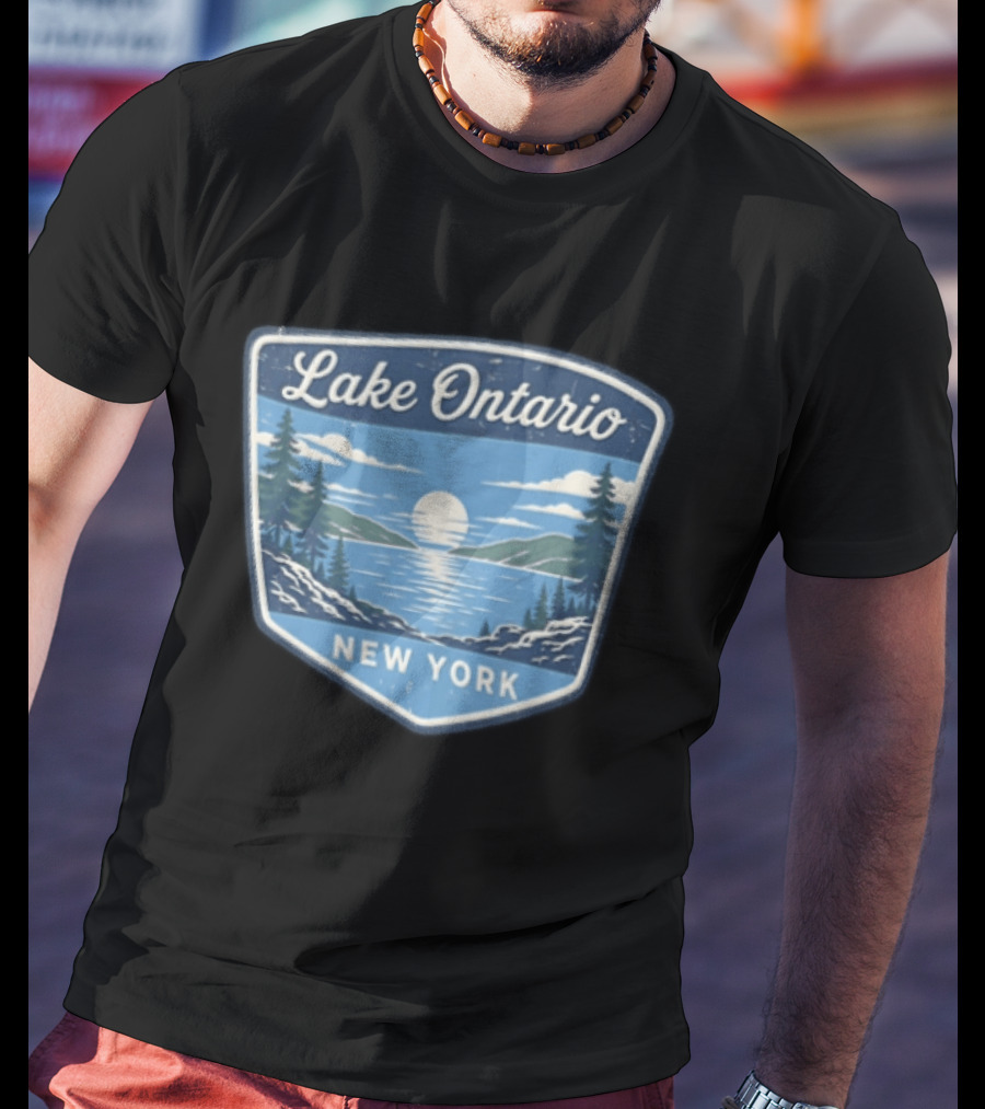 Lake Ontario New York Scenic Nature Badge With Trees And Lake Scene T-Shirt