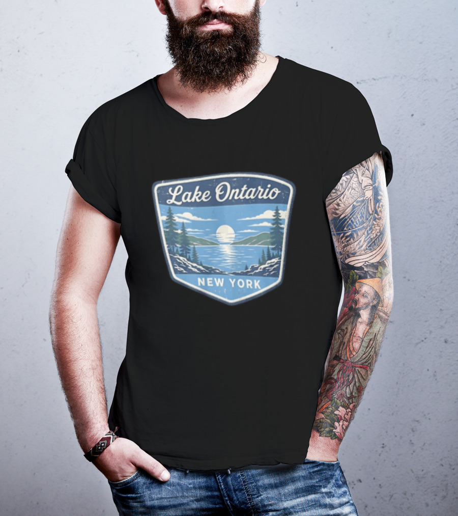 Lake Ontario New York Scenic Nature Badge With Trees And Lake Scene T-Shirt