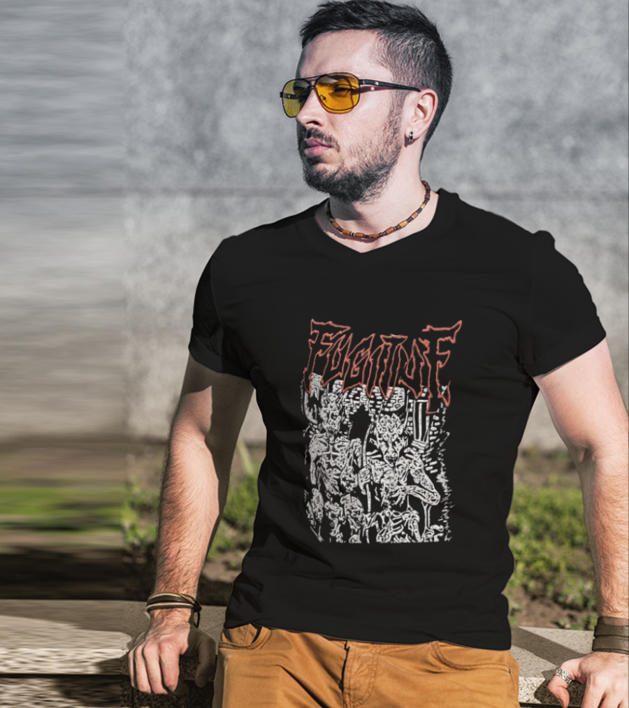 Fugitof Demon Skull Red Text White Skeleton T-Shirt