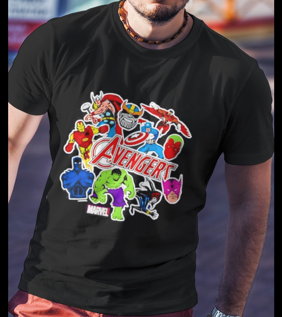 Avengers Classic Heroes Hulk Iron Man Captain America Thor Stickers Collection T-Shirt