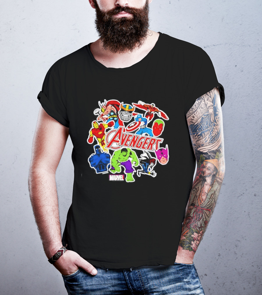 Avengers Classic Heroes Hulk Iron Man Captain America Thor Stickers Collection T-Shirt