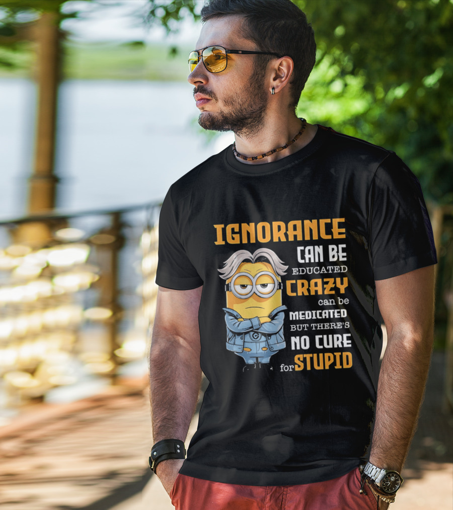 Ignorance Can Be Educated Crazy Can Be Medicated No Cure For Stupid Minion T-Shirt