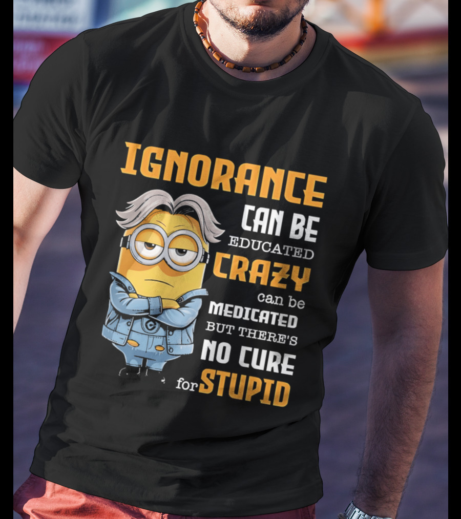 Ignorance Can Be Educated Crazy Can Be Medicated No Cure For Stupid Minion T-Shirt